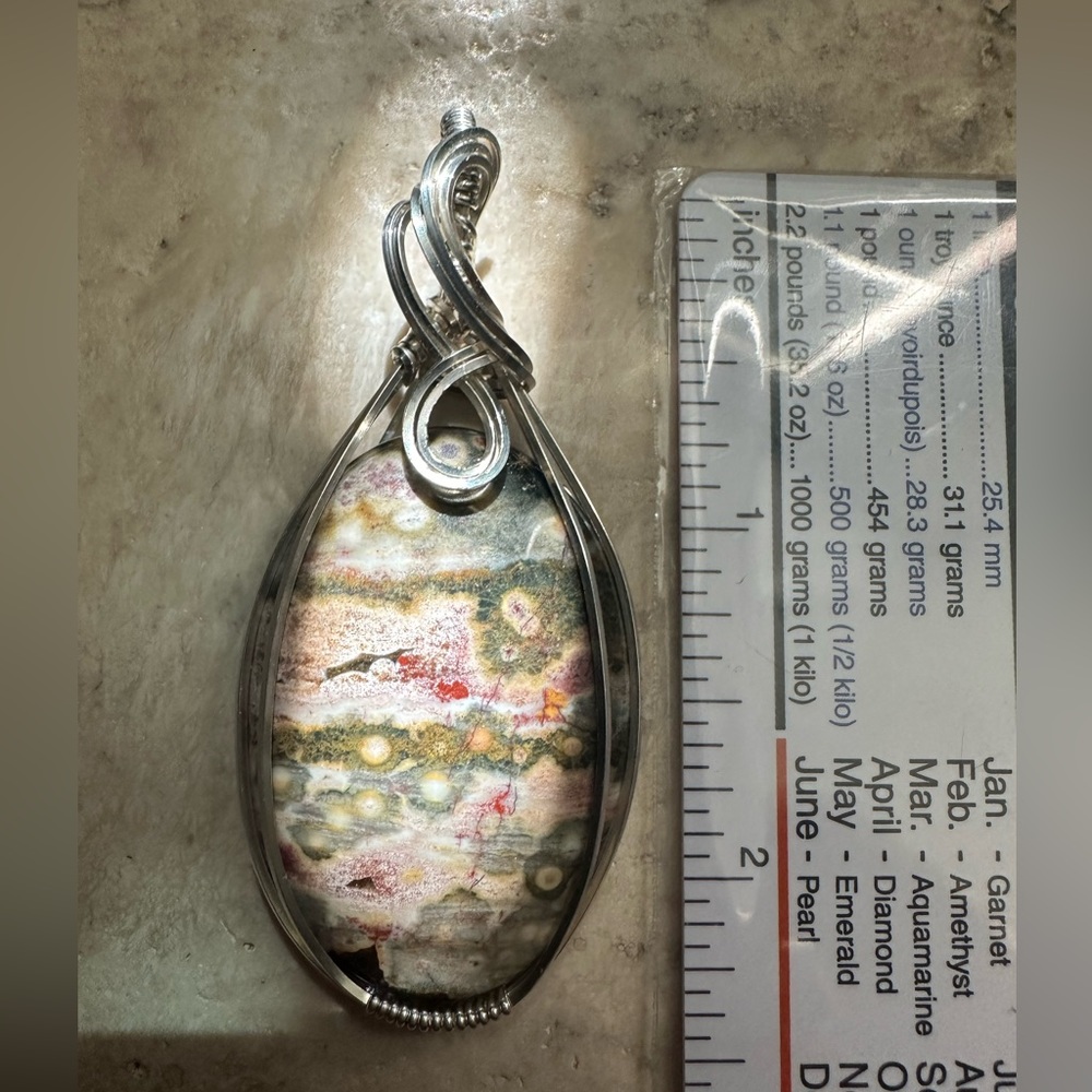 Sterling Silver Ocean Jasper Necklace Pendant - Picture 6 of 7